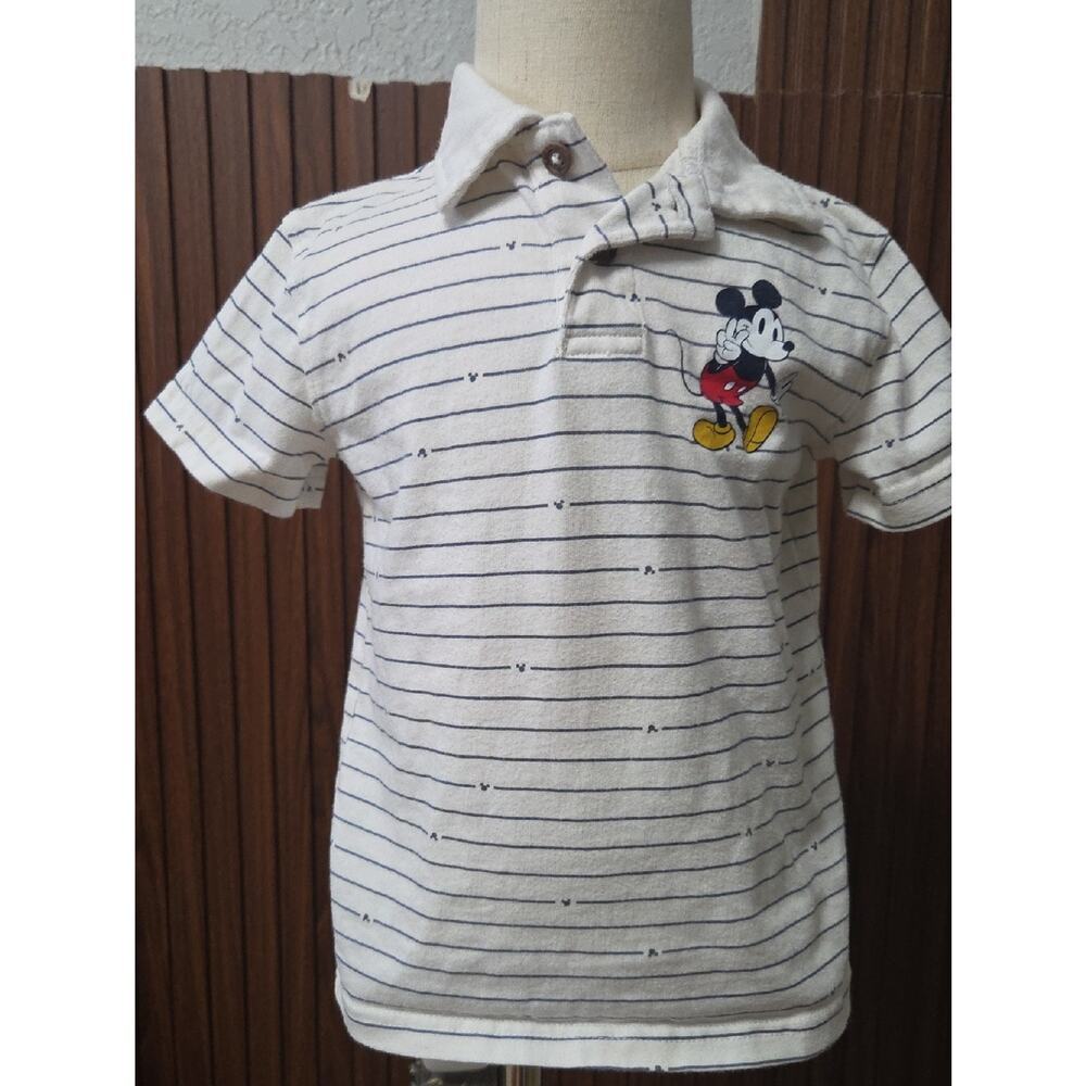 jumping beans White Striped Polo with Mickey Graphic